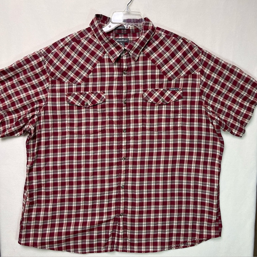 Eddie Bauer Pearl Snap Button Micro Plaid Shirt 3XL